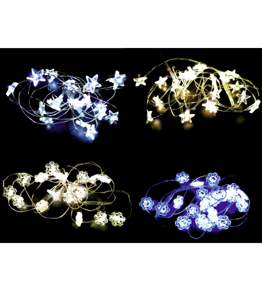 Filo di rame modellabile con 20 luci a led forme assortite a batteria, 2 metri